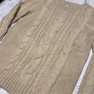 L.L. Bean Cable Knit Tan Fisherman’s Sweater Medium tall